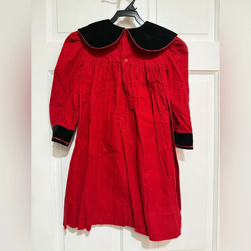 Vintage 1980s 1990s Girls Red Polka Dot Collar Dress Size 4T